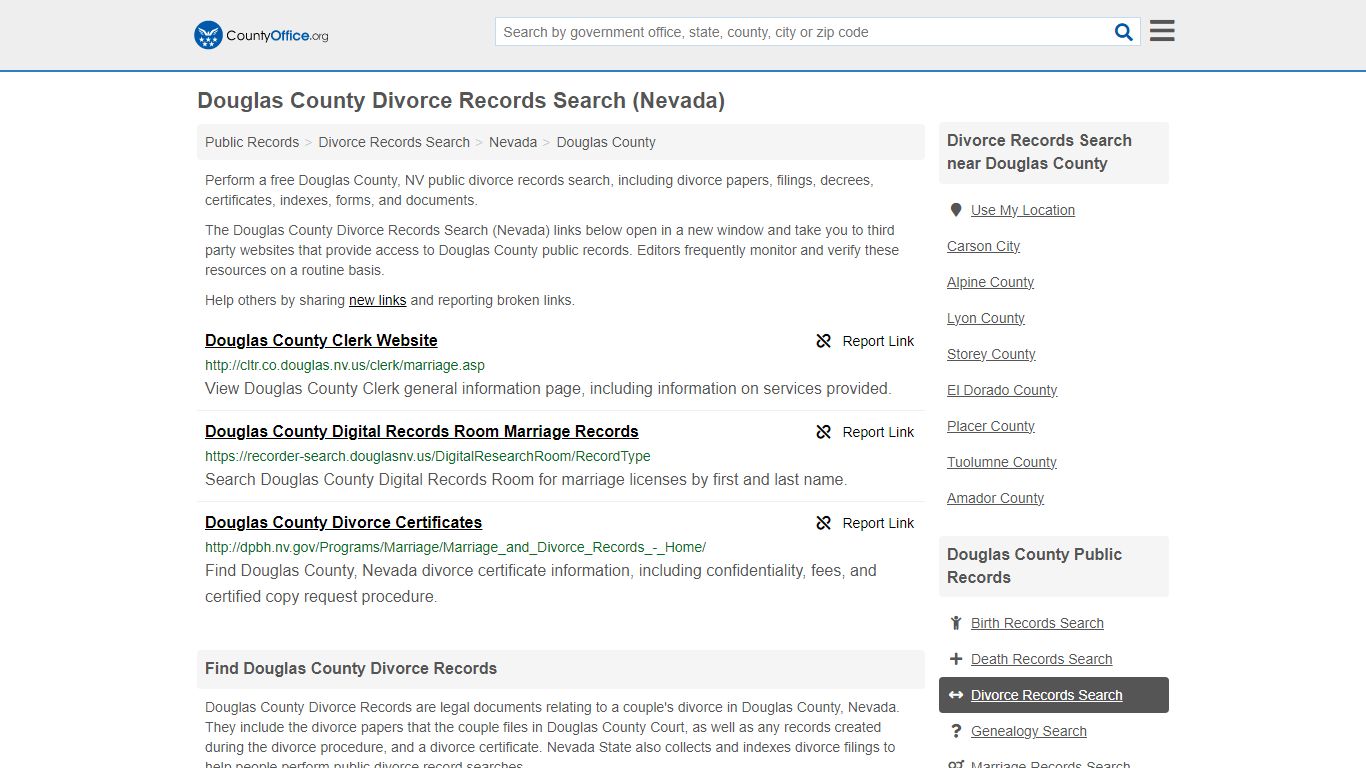 Douglas County Divorce Records Search (Nevada) - County Office