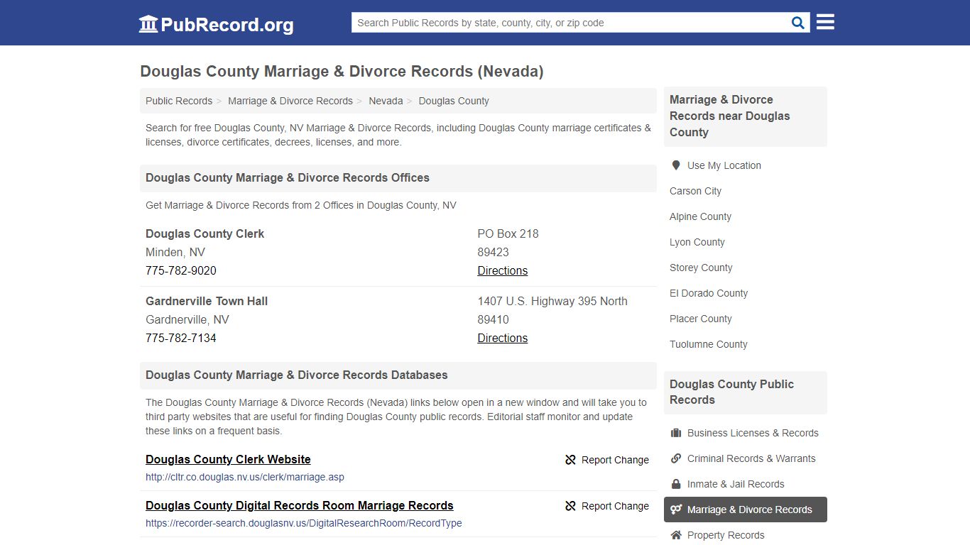 Douglas County Marriage & Divorce Records (Nevada)